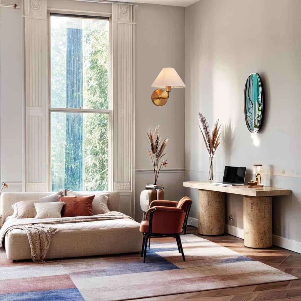 Elegant Linen Glow Sconce - Modern Architectural Lighting, Tapered Shade Sophistication Wall Sconce, Wall Light for Bedroom, Living Room, Lounge Room