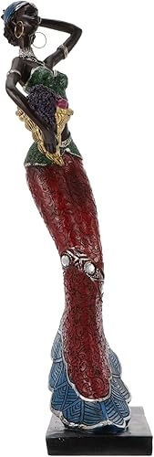 Wakauto Figura africana de resina, tradicional tribal de señora humana, pieza de arte exótica, estatua de señora exótica, decoración de estantería