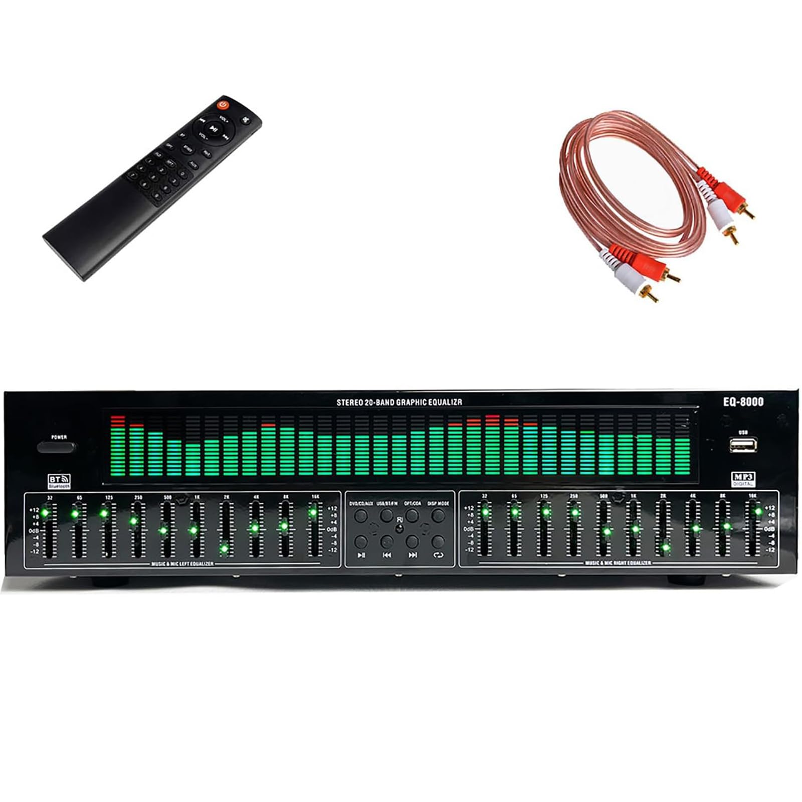 31-Band Grafik Equalizer Digital Equalizer mit Bluetooth 5.4 Optisch-Koaxiale Audio-Decodierung 12 Rhythmusmuster für Heimkino KTV Tonstudio DJ Schwarz