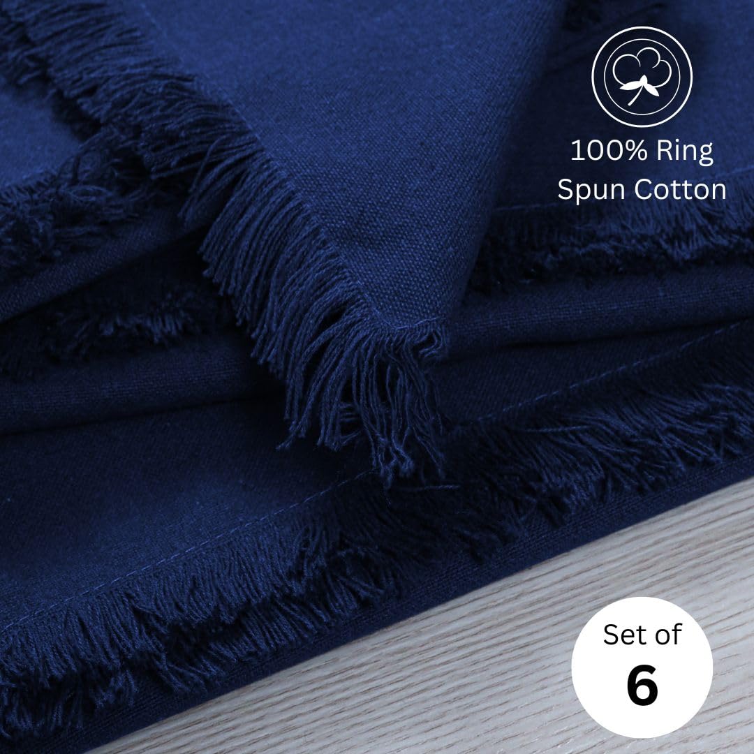DineNest Cloth Dinner Napkins with Fringes 20x20 Inch 100% Cotton Set of 6 - for Dining Special Occasions Wedding Holidays Easter - Soft Durable Washable - Elegant Table Cloth Napkins Navy Blue