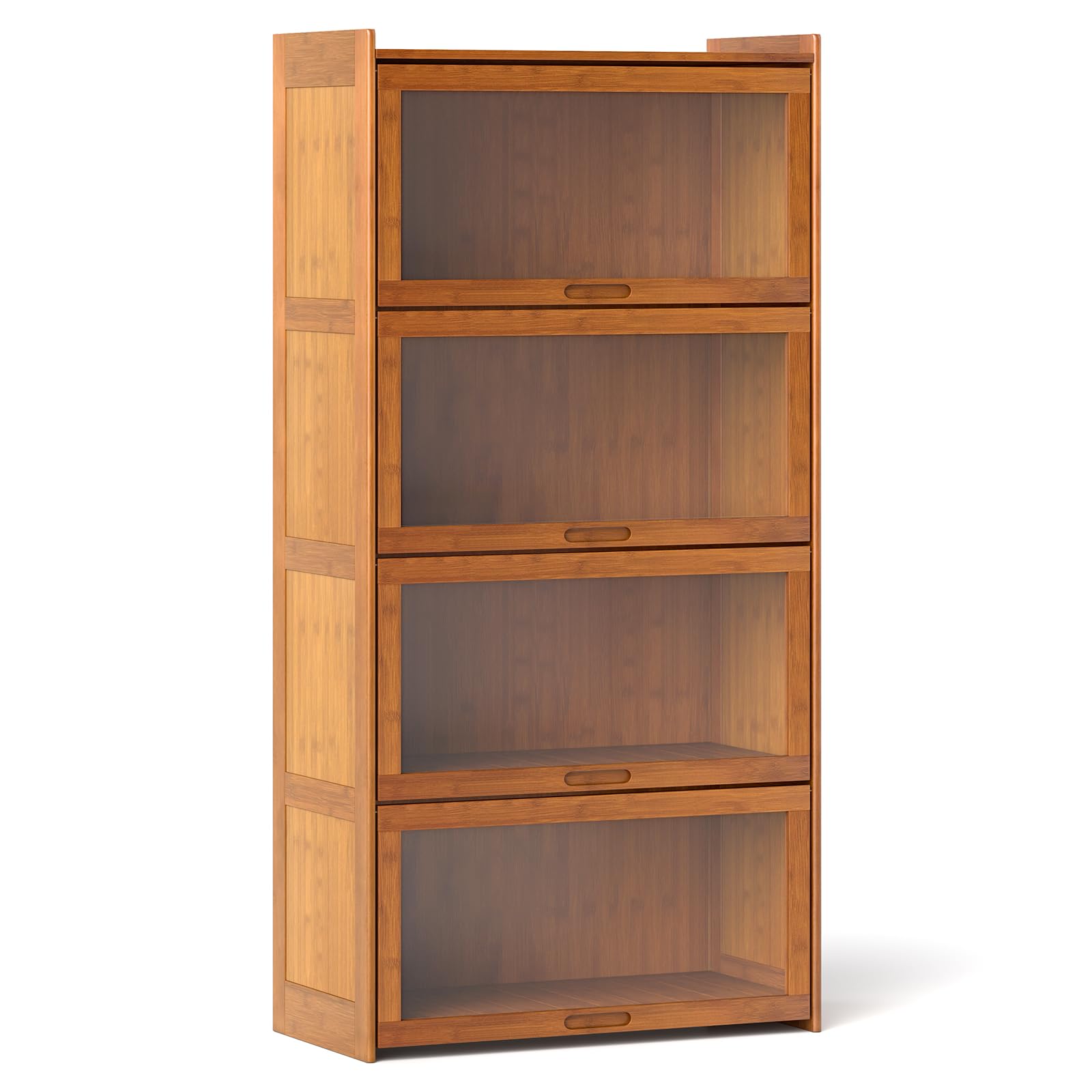 COSTWAY Librería de 4 Niveles, Estantería para Libros con Puertas Acrílicas Transparentes, Organizador de Cubos Independiente para Sala de Estar, Dormitorio, Estudio, 69 x 34 x 140 cm (Marrón)