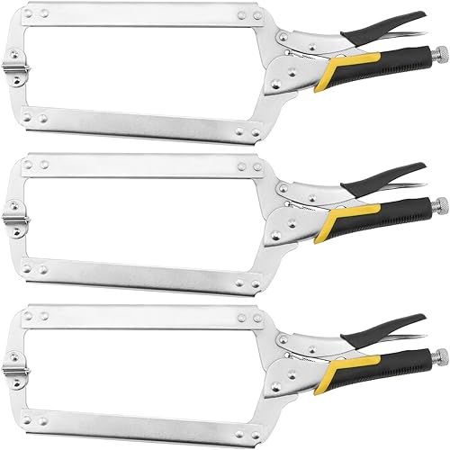 Miniatura 7 de Paquete de 4 abrazaderas C de bloqueo de 6 pulgadas con almohadillas giratorias planas, alicates de bloqueo tipo C de acero al carbono de alto grado