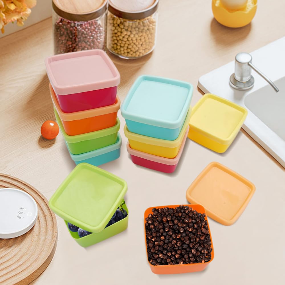 Set Di 10 Mini Barattolini In Plastica Con Coperchio - 5 Colori, 80 Ml, Per Freezer, Salse E Spezie - 5