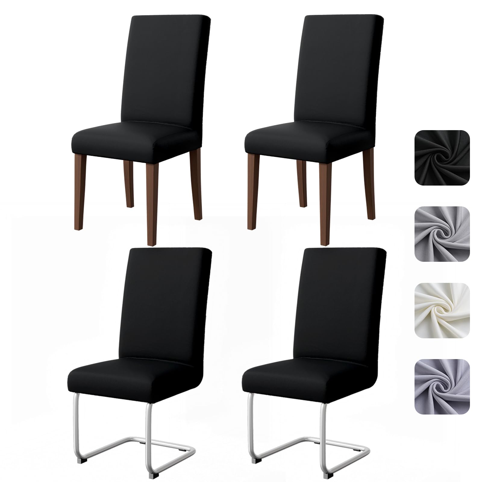 Pacok Dining Room Chair Covers Set of 4,Stretch Dining Chair Slipcovers Elastic Removable Washable Seat Covers for Hotel Kitchen Banquet Ceremony(Black)