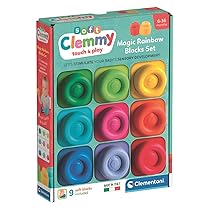 Clementoni Soft Clemmy – Magic Rainbow Blocks Set, 9 Mattoncini Morbidi per Bambini 6+ Mesi, Gioco Prima Infanzia Made in Italy, Lavabili e Atossici, Sviluppo Sensoriale e Manualità, 17604