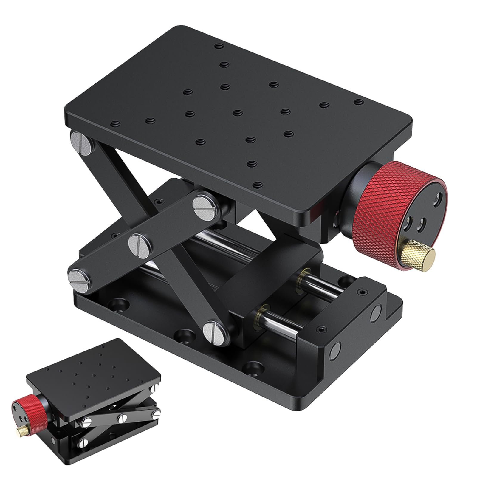 Lab Jack aluminiowa platforma podnosząca, stół 150 x 100 mm, skok 55 mm, nośność 20 kg, stabilny i precyzyjny podnośnik do testowania i wyrównania rdzenia