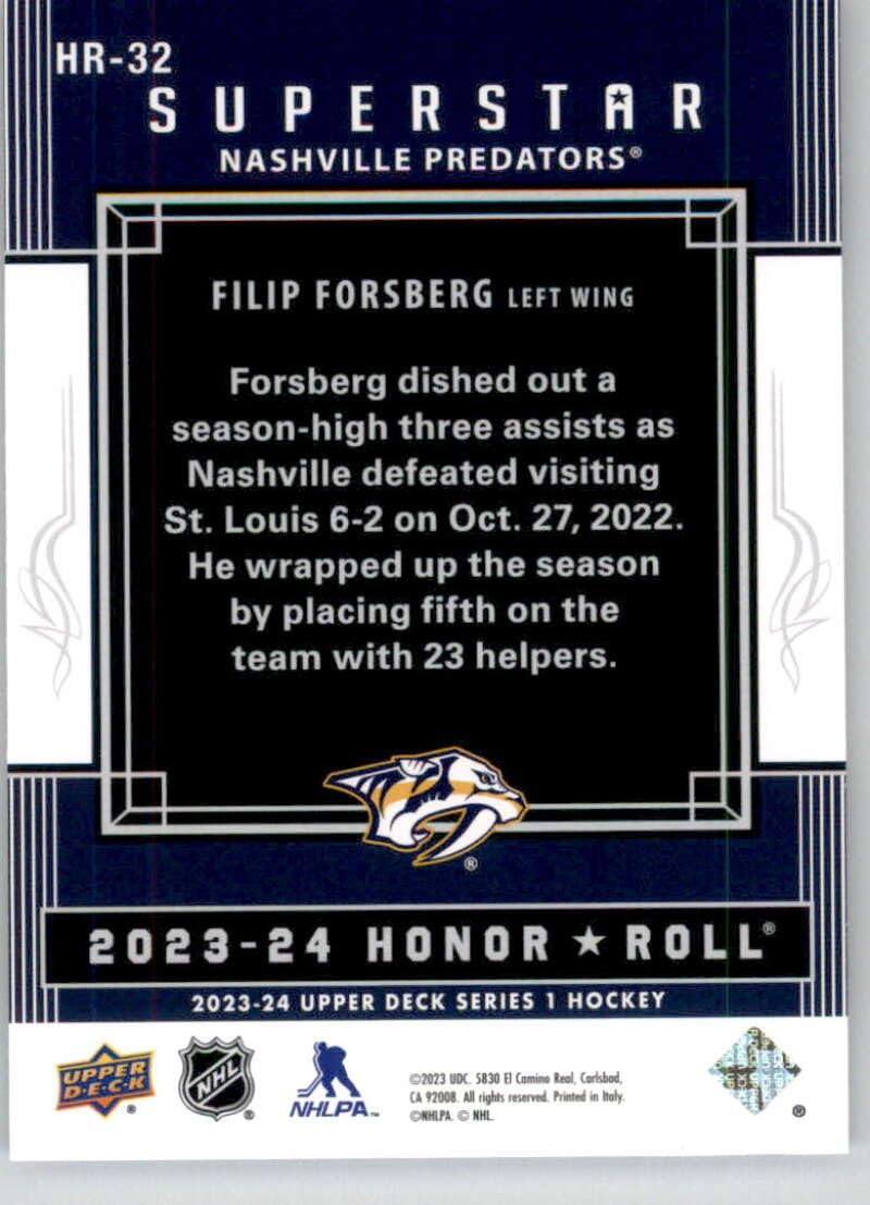 Amazon.com: 2023-24 Upper Deck Honor Roll #HR-32 Filip Forsberg