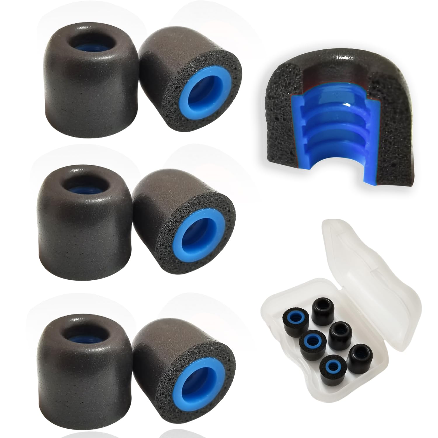 Luckvan Small Earbuds Memory Foam Tips Fit 5mm-7mm Anti-Slip Isolation Noise Replacement Earbuds Tips for in-Ear Earphones with Storage Box