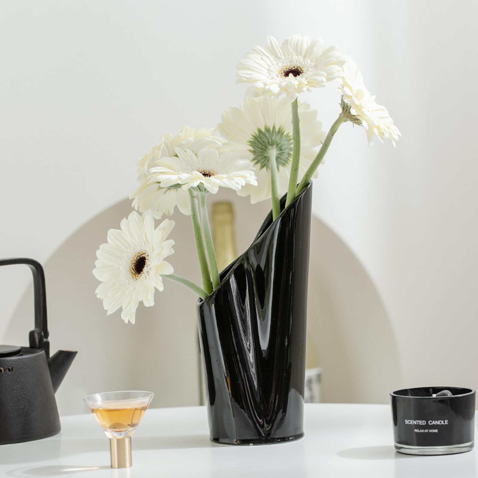 Vaso In Ceramica Bianco Per Fiori Secchi E Freschi - Design Moderno E Boho, Perfetto Per Casa E Ufficio - Foto 6