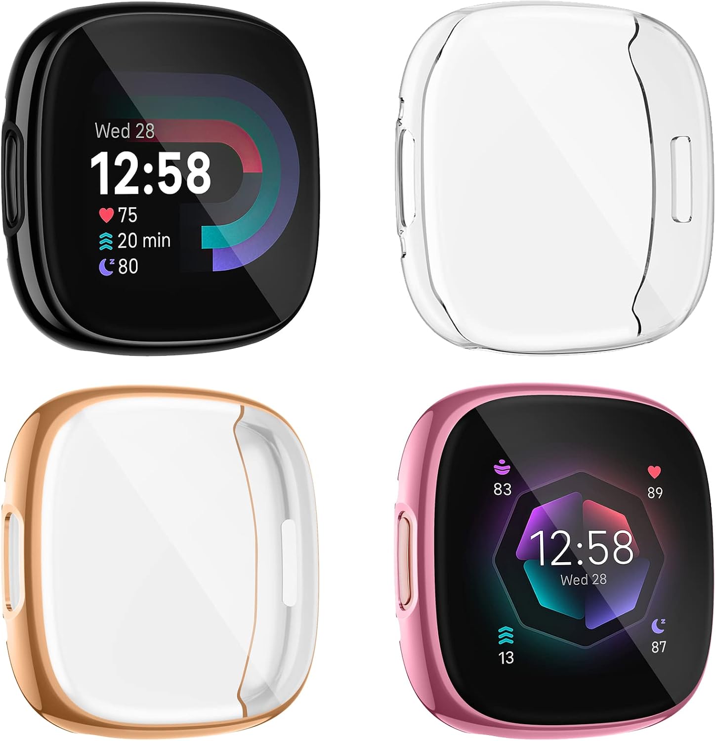 Witzon Screen Protector Compatible with Fitbit Versa 4 Case, Ultra Thin Soft TPU Plated Bumper Full Protective Watch Case Cover for Versa 4 Smartwatch Accessories for Women Men, 4 Pack