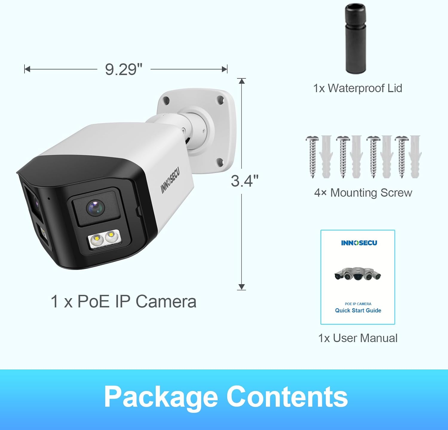 8MP Dual Lens IP PoE Camera, 2X 4MP Security Bullet Surveillance Camera with 180° Angle View, Waterproof IP67, Light Color Night Vision, Two-Way Audio, Human/Vehicle Detection, INB8CD58A