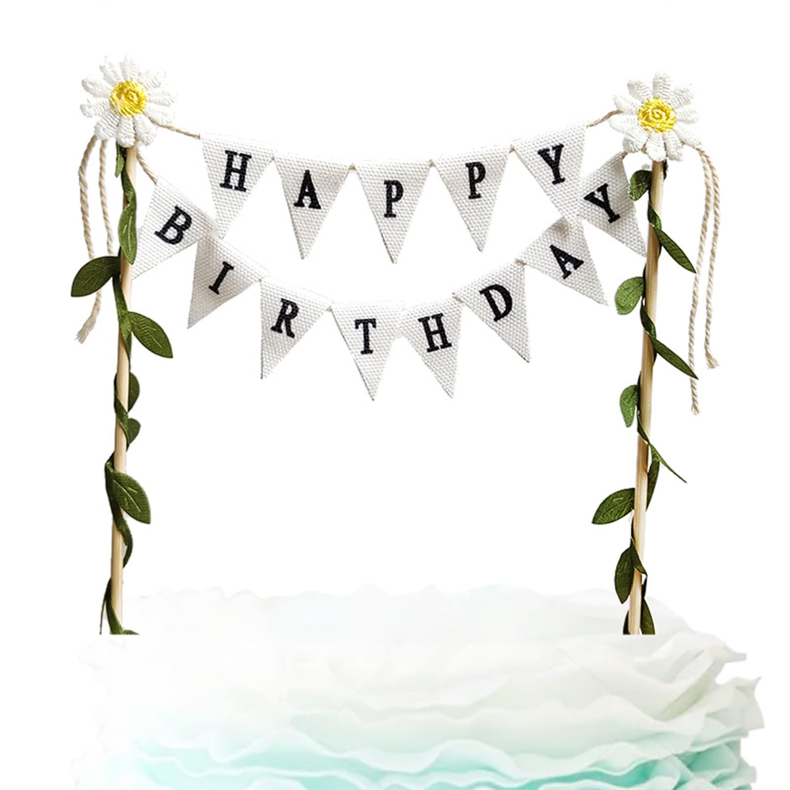CYunhui Birthday Cake Flag Banner Topper for Celebrations, 1pcs White