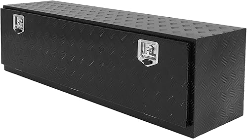 Miniatura 13 de Caja de herramientas de 48x24x24 pulgadas, caja de almacenamiento negra de aluminio para cama de camioneta pickup con cerradura y llaves, exterior,