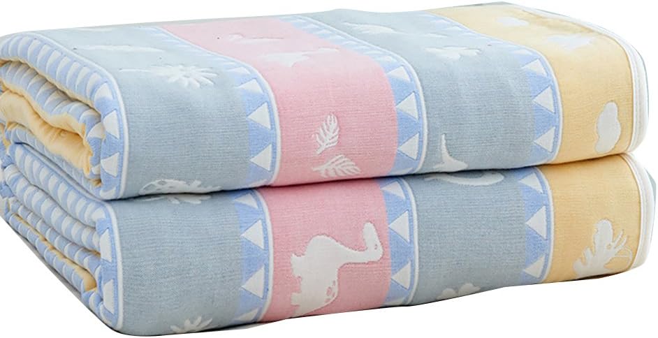 UOZZI BEDDING 6 Layers of 100% Muslin Cotton Premium Toddler Blanket Spring Summer Lightweight Quilt/Throw Blanket for Teens, Adults (Dinosaur Stripes, 56"x75")