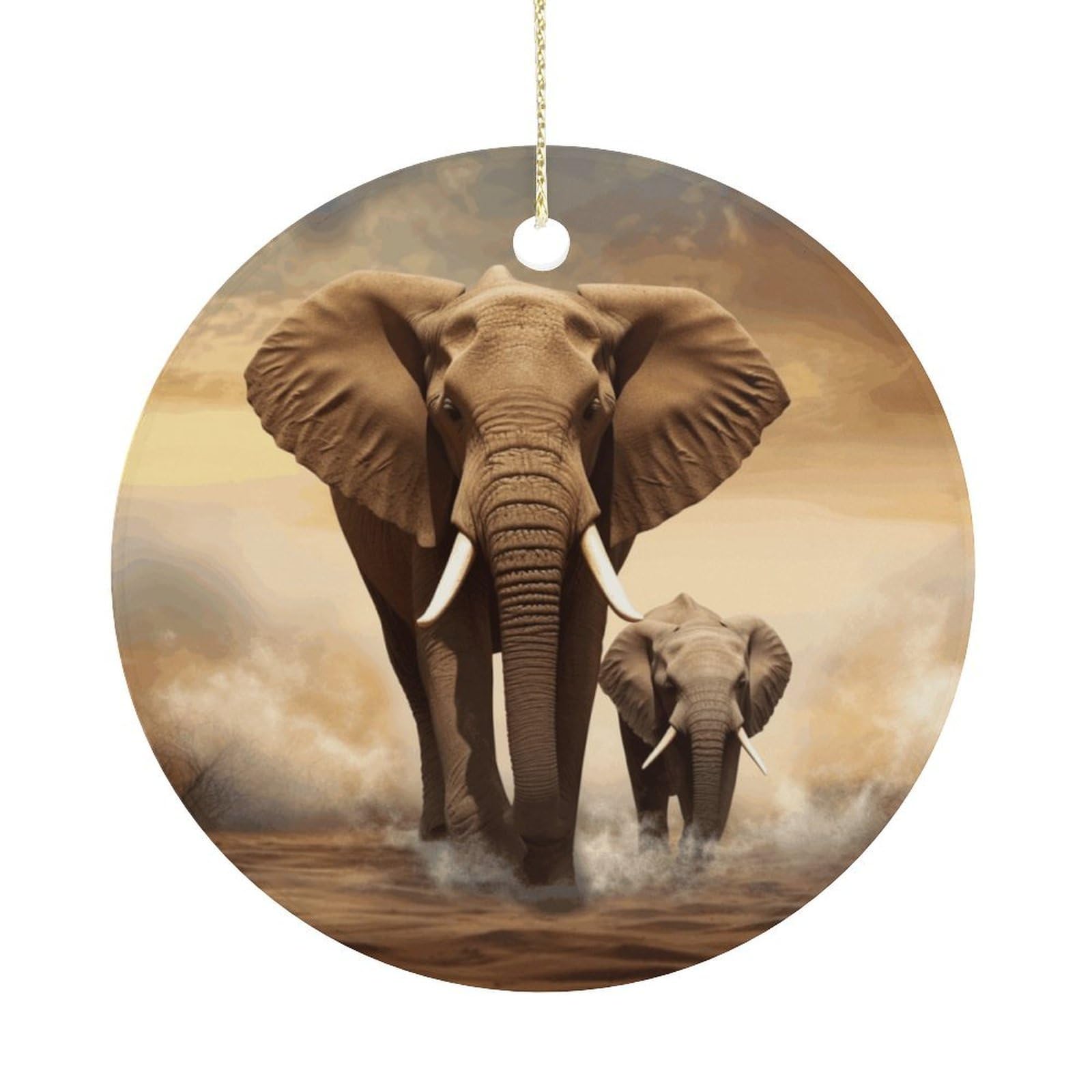 Elephant and Baby Elephant Christmas Ornaments Colorful Round Ceramic Ornament Christmas Hanging Decor Christmas Tree Decorations Xmas Keepsake for Women Men Xmas Holiday Party