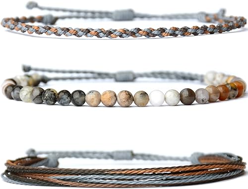 Miniatura 379 de Handmade Natural Stone Beaded Healing Bracelet Gift for Men Adjustable Rope String Bracelet