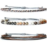 Vista 14 de Handmade Natural Stone Beaded Healing Bracelet Gift for Men Adjustable Rope String Bracelet (picasso jasper, Adjustable)