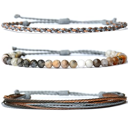 Miniatura 14 de Handmade Natural Stone Beaded Healing Bracelet Gift for Men Adjustable Rope String Bracelet (picasso jasper, Adjustable)