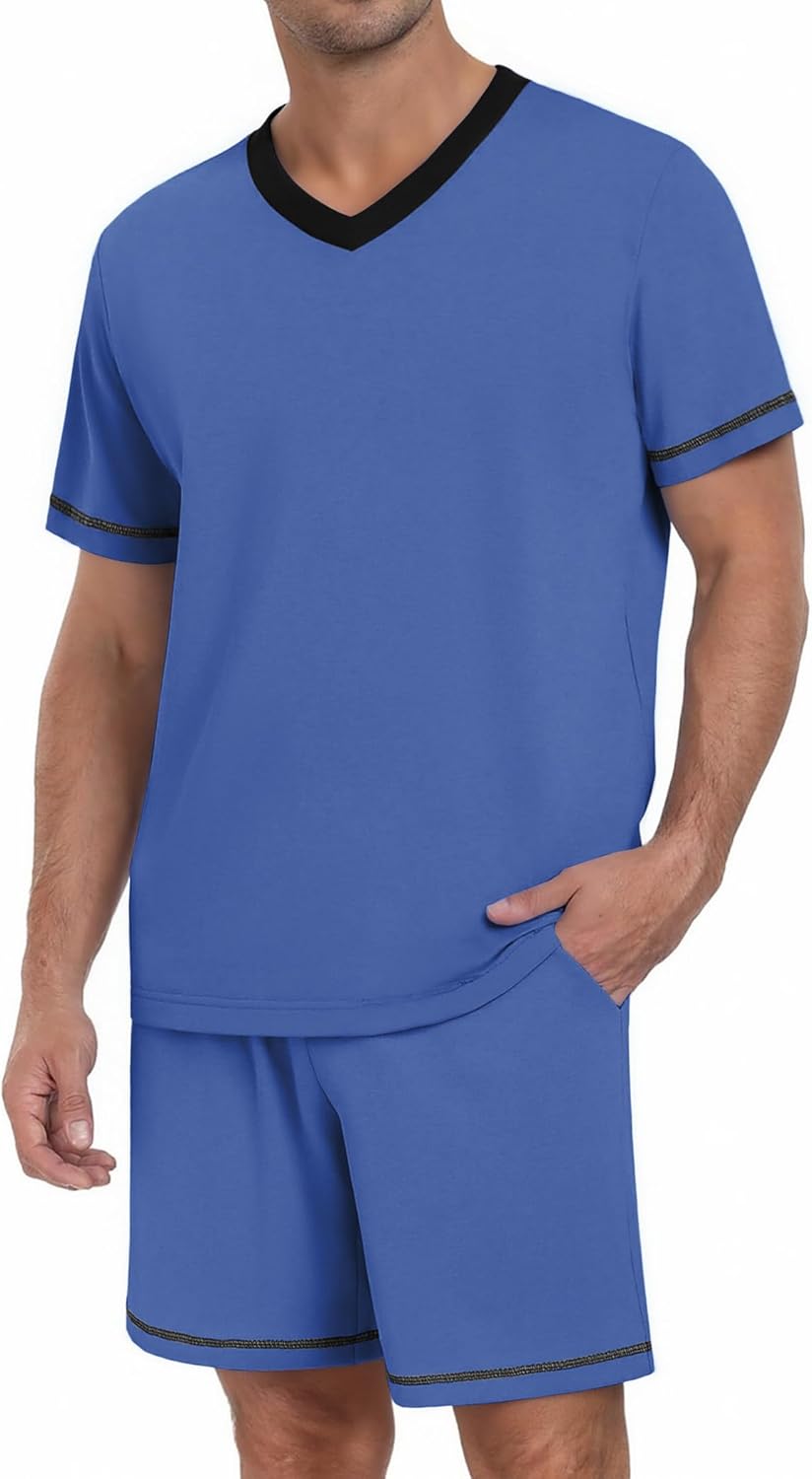 Ekouaer Men's Pajama Sets Shorts Short Sleeve Pj Sets Loungewear Lightweight Lounge Sets with Pockets