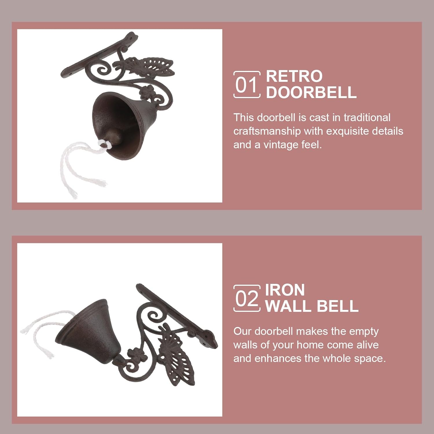 Cast Iron Shaking Wall Mounted Doorbell Rustic Style Home Welcome Bell Decorative Iron Hanging Pendant for Indoor Outdoor Garden Use