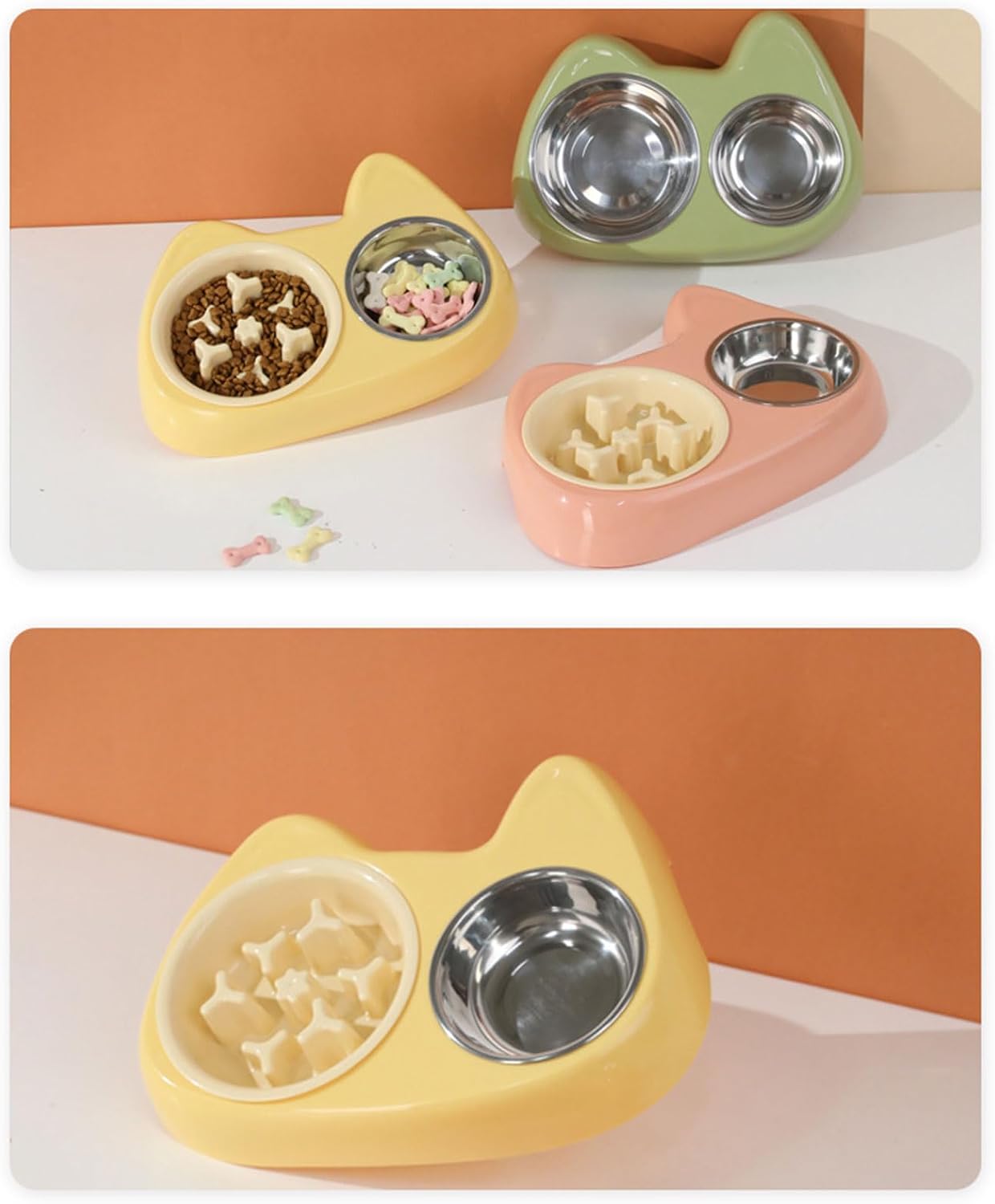 2PCS Pet Double Bowl Cats Slow Feeding for Food & Water Feeding Tilted Dog Feeder Cats Feeder Treat Dishware Pet Supplies