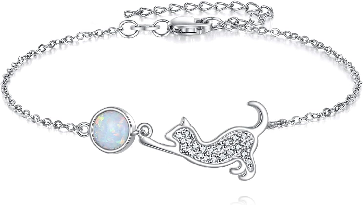 Cat Bracelets for Women 925 Sterling Silver Cat Opal Bracelet Animal Jewelry Gifts for Women
