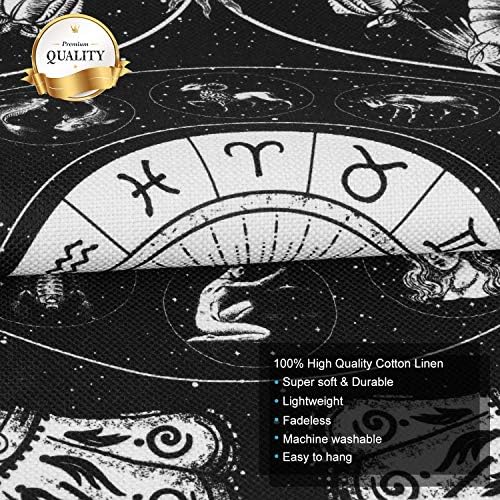 Yugarlibi Set of 2 Hand of Fatima Tapestry Wall Hangings with Tassels, Black Evil Eye Tapestries, Astrology Zodiac Constellations Wall Art for Bedroom Living Room, 35x50cm