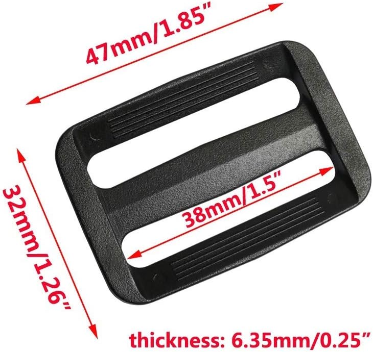 20 Pcs 1-1/2 Inch Black Plastic Tri-Glide Slides Button Adjustable Webbing Triglides Slider Buckle for Belt Backpack and Bags (1-1/2" 38mm)