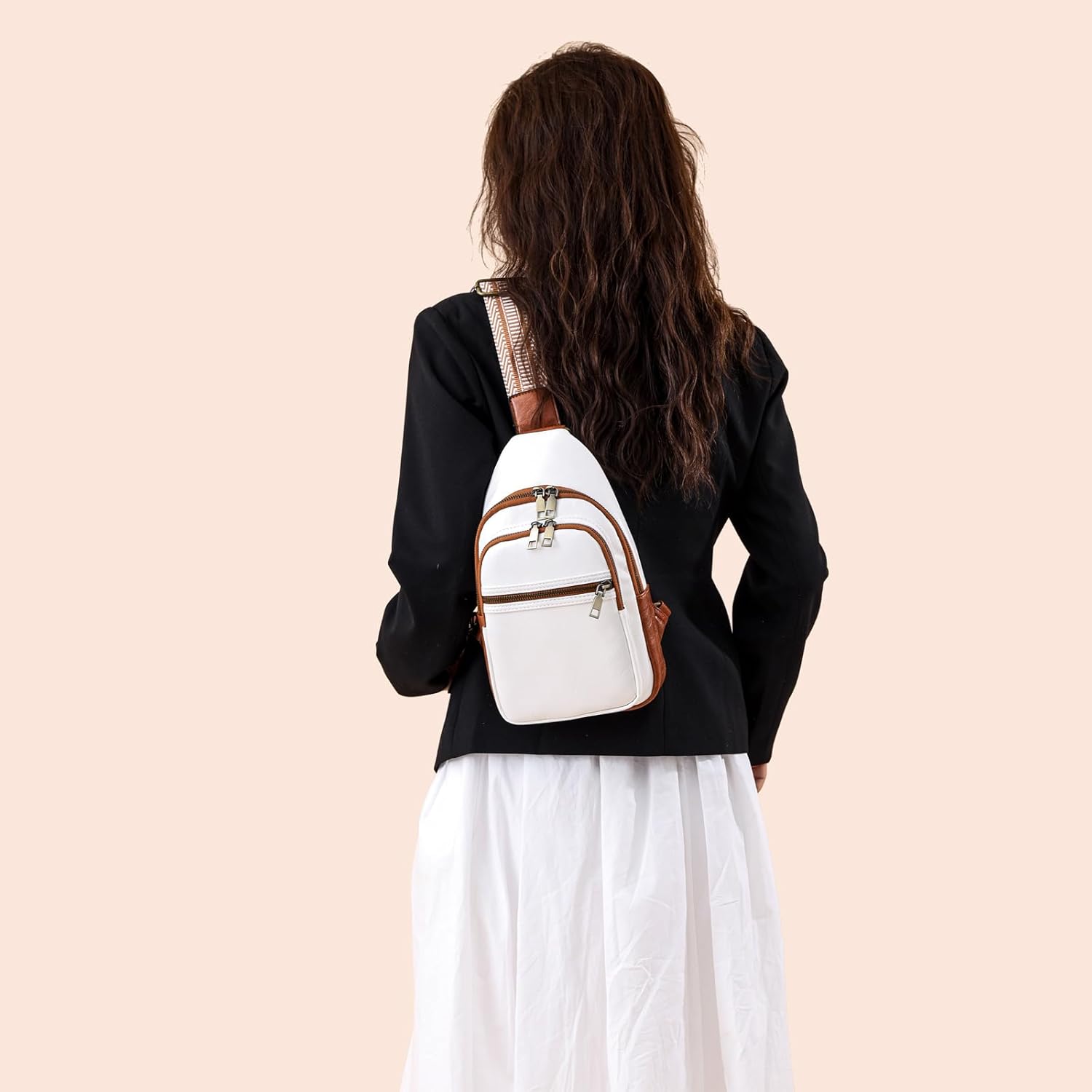 Small Sling Bag for Women Backpack Crossbody Fanny Pack, Chest Bag with Adjustable Strap, Waist Pack for Traveling White - Image 7