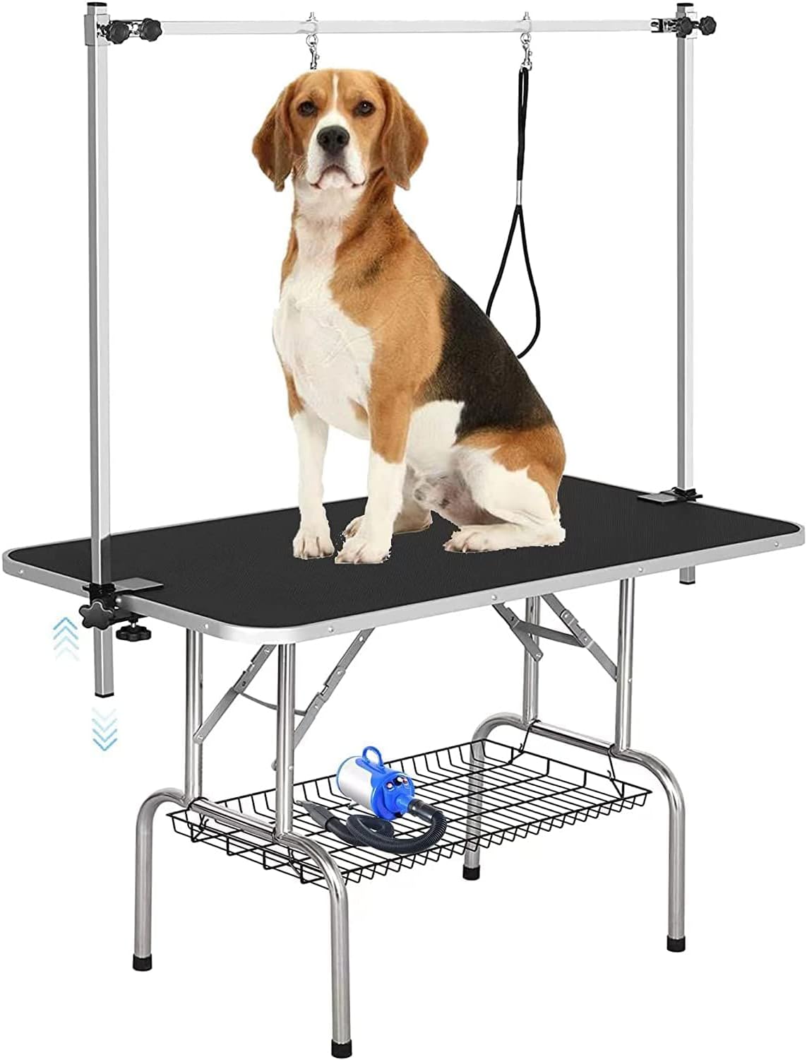 Dog Pet Grooming Table for Large Dog Adjustable Professional Foldable Dog Grooming Station with Arms, Noose, Mesh Tray, Maximum Capacity…