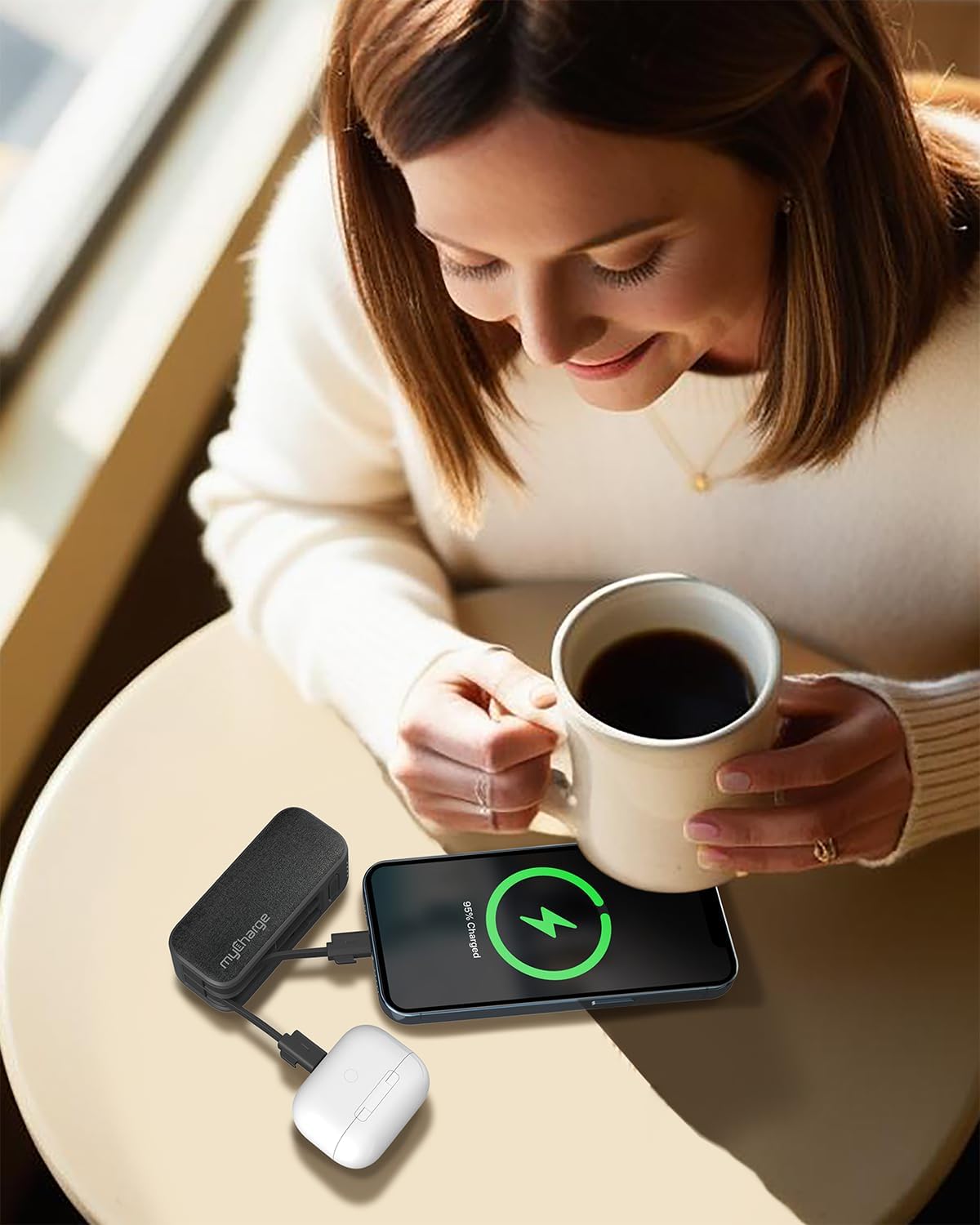 myCharge PowerHub Mini Portable Charger for iPhone - 3000mAh & Built in Cables (Lightning, Type C) 12W Turbo USB C Power Bank Fast Charging Battery Pack (Black)