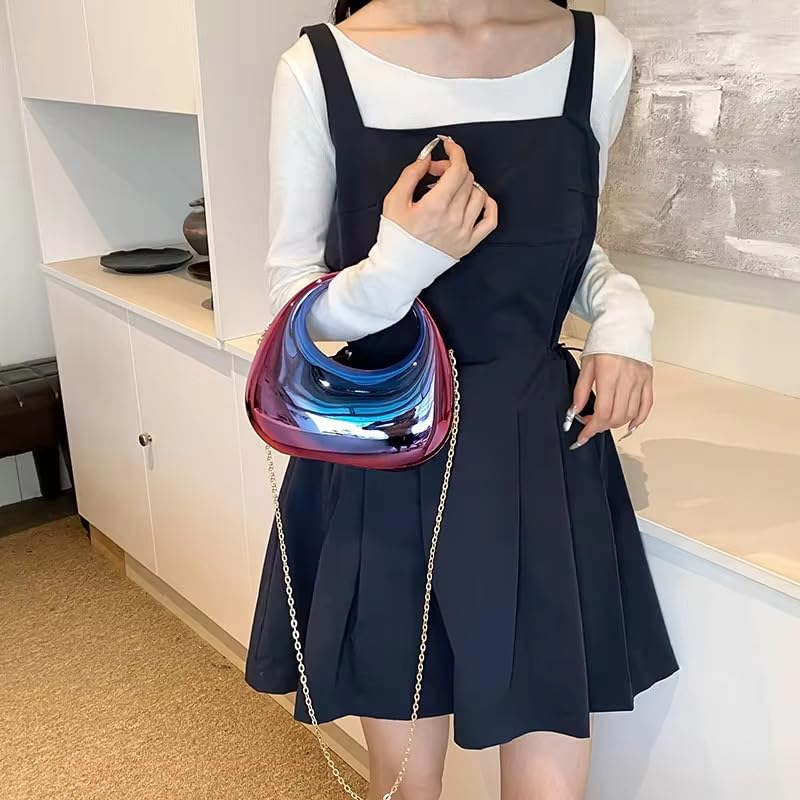 Image of Metallic Acrylic Evening Handbag for Women | Crossbody Sling Bags with Detachable Chain Strap Glossy Stylish Ladies Girls Small Size Cute Party Wedding Bag