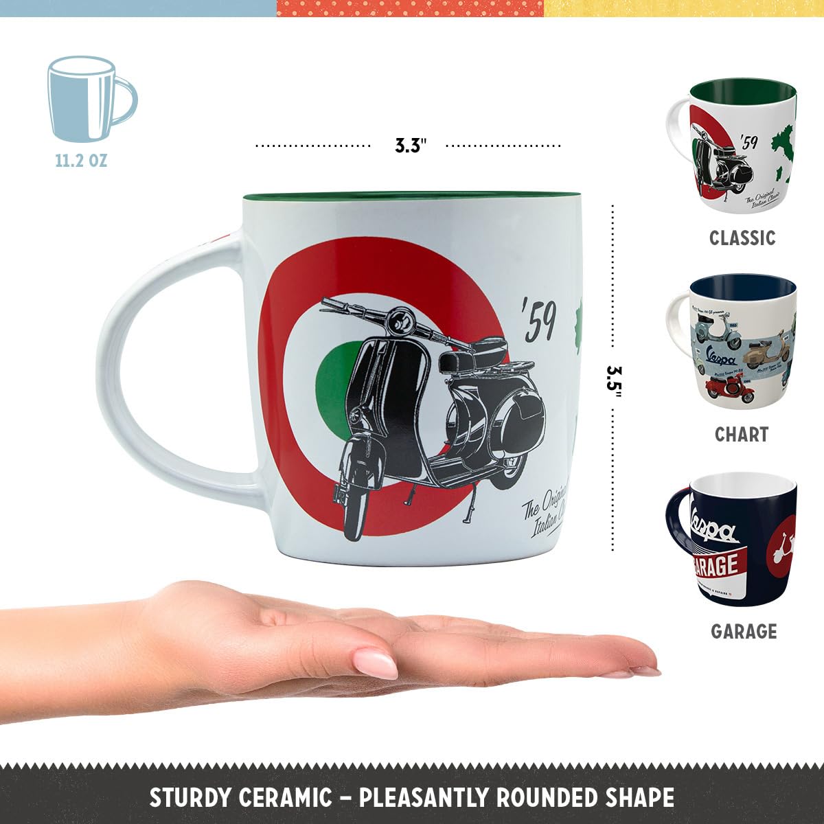 Nostalgic-Art Juego de 3 tazas de café retro Vespa 330 ml – Idea de regalo para los amantes de los scooters, taza de cerámica, diseño vintage