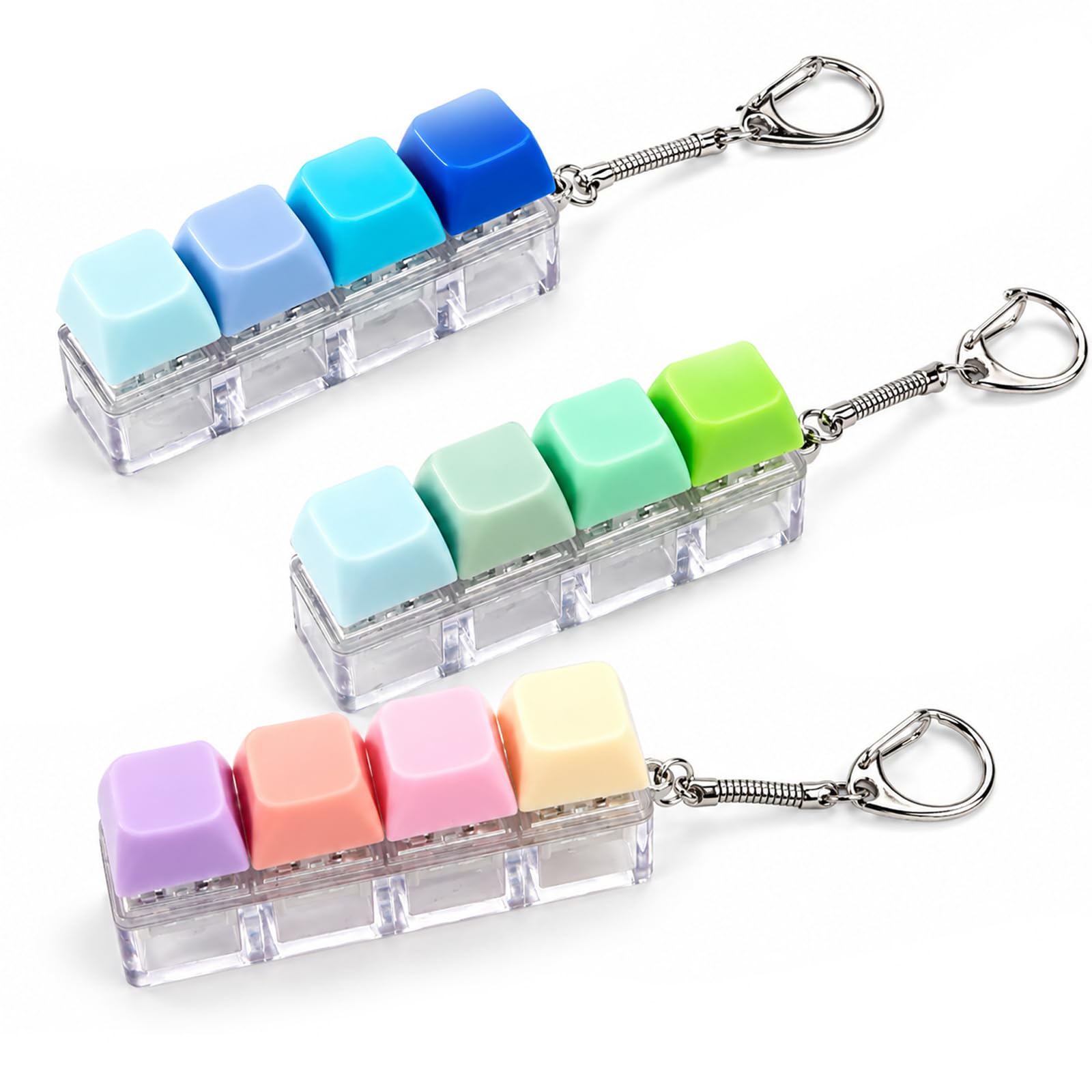 3 Pcs Keyboard Fidget Toy, 4-Button Fidget Keyboard, Mini Keyboards Clicker, Stress Relief Keyboards Keychain, for Office Home and Travel Fashionable Functional Gifts