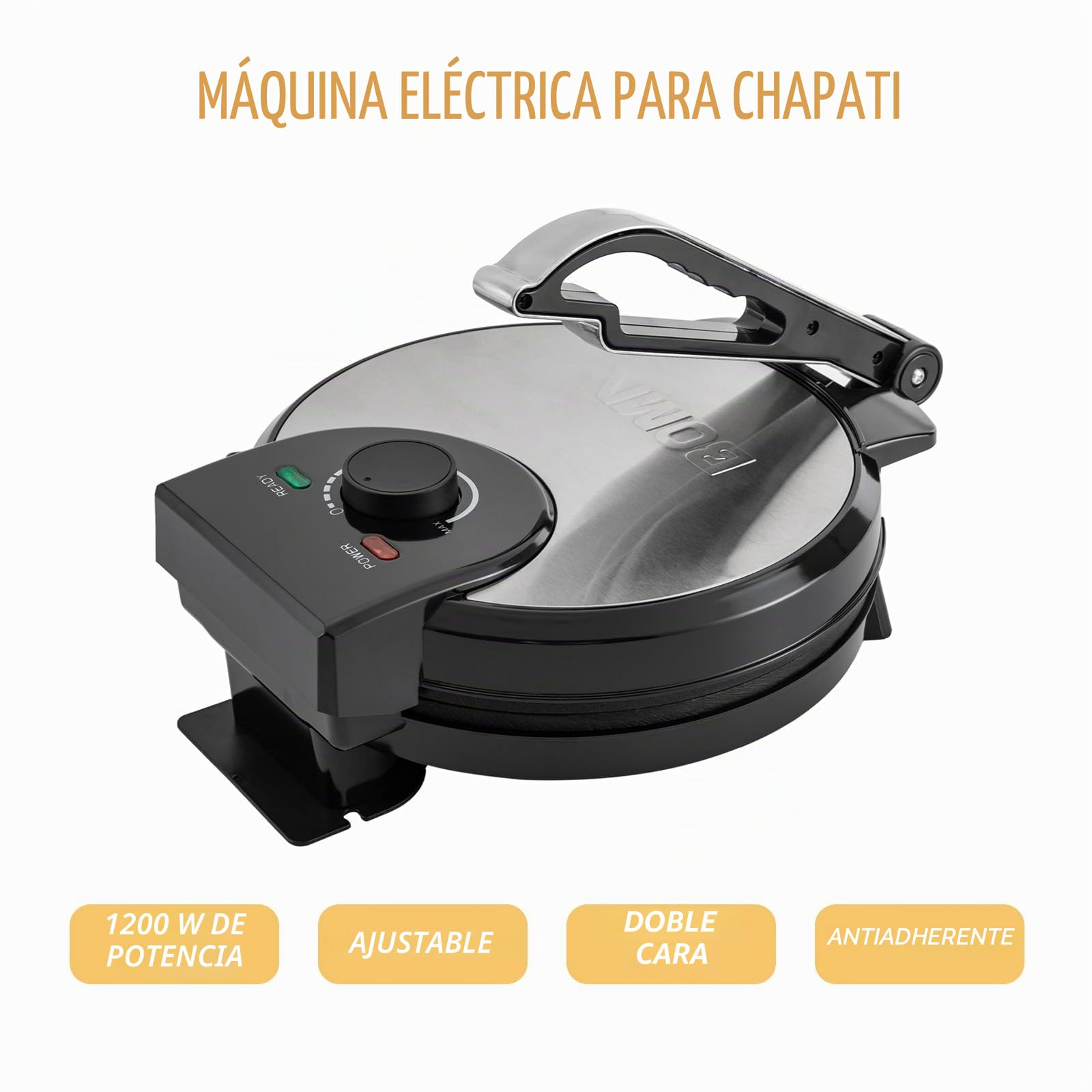 Crepe eléctrico para crepes dulces, empanadas saladas, crepe, fiesta, revestimiento antiadherente, crepes, crepes, ciegas, panqueques, galettes Burritos Taccos, termostato regulable, distribuidor