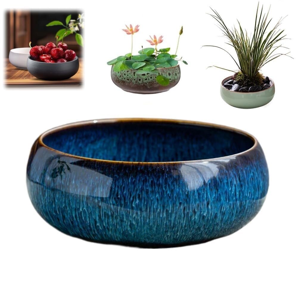 Ceramiczna miska do sadzenia lotosu do hydroponiki, wewnętrznego ogrodu wodnego, bonsai i nasion lotosu, stylowa zielona doniczka dla roślin