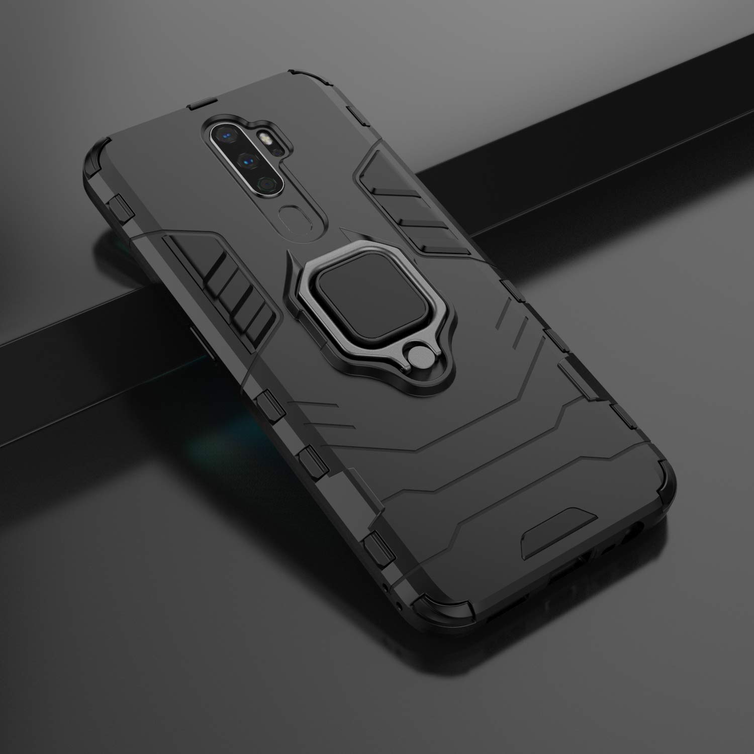 Coque Pour Oppo A5 (2020) Avec Anneau Rotatif 360° - Support Doigt Et Support De Visionnage - Housse Fine Noire