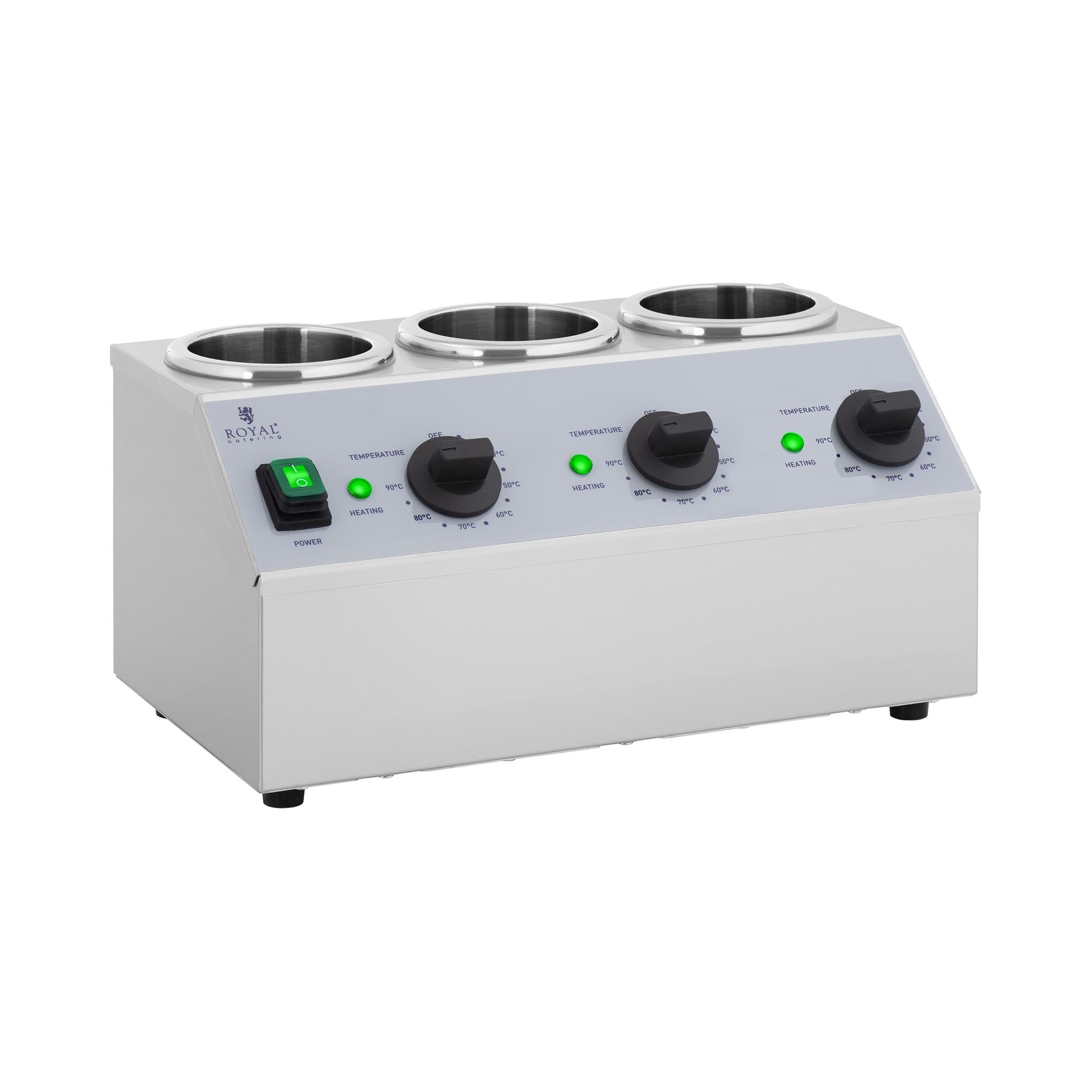 Royal Catering RCSW-14 Riscaldatore per salsa 3 x 1 L Pannello di controllo superiore 40-90 °C 550 W Riscaldatore per salsa per cioccolato