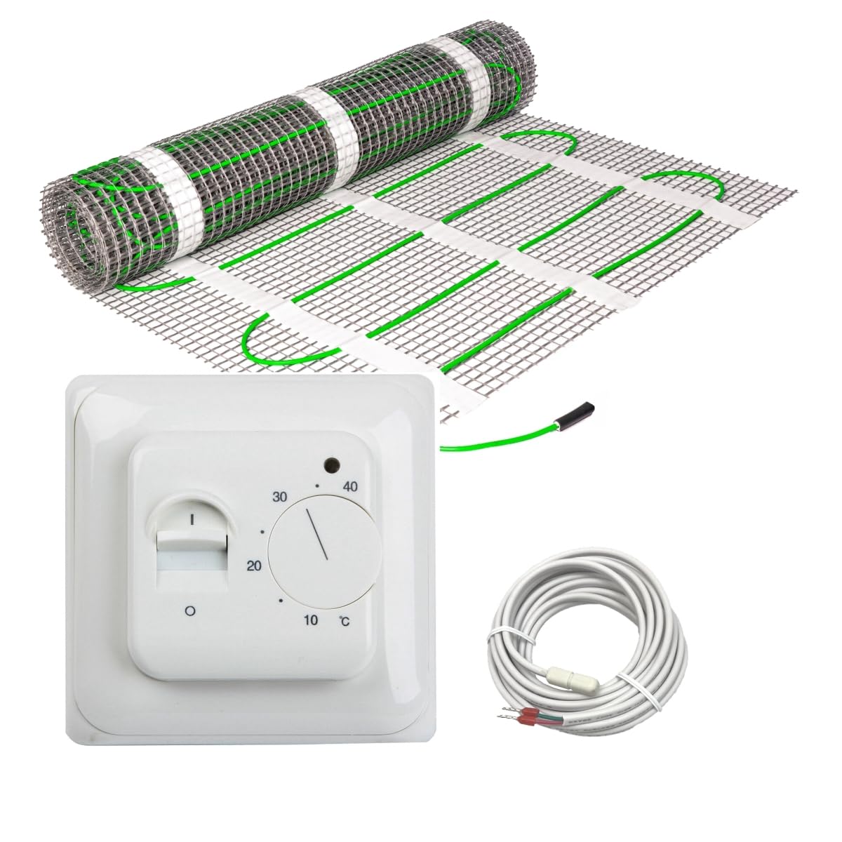 Elektrische Fußbodenheizung HoWaTech Comfort für Renovierung Komplett Set TWIN Heizmatte 160 W/m² inkl. Thermostat, Heizfläche:15.00m²