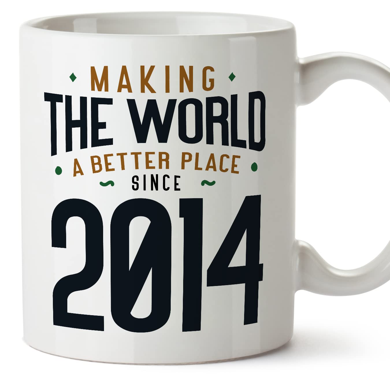 MUGFFINS 2014 Birthday Mug - in English - Making the World a Better Place - Funny Anniversary Present - 11 oz — image 1