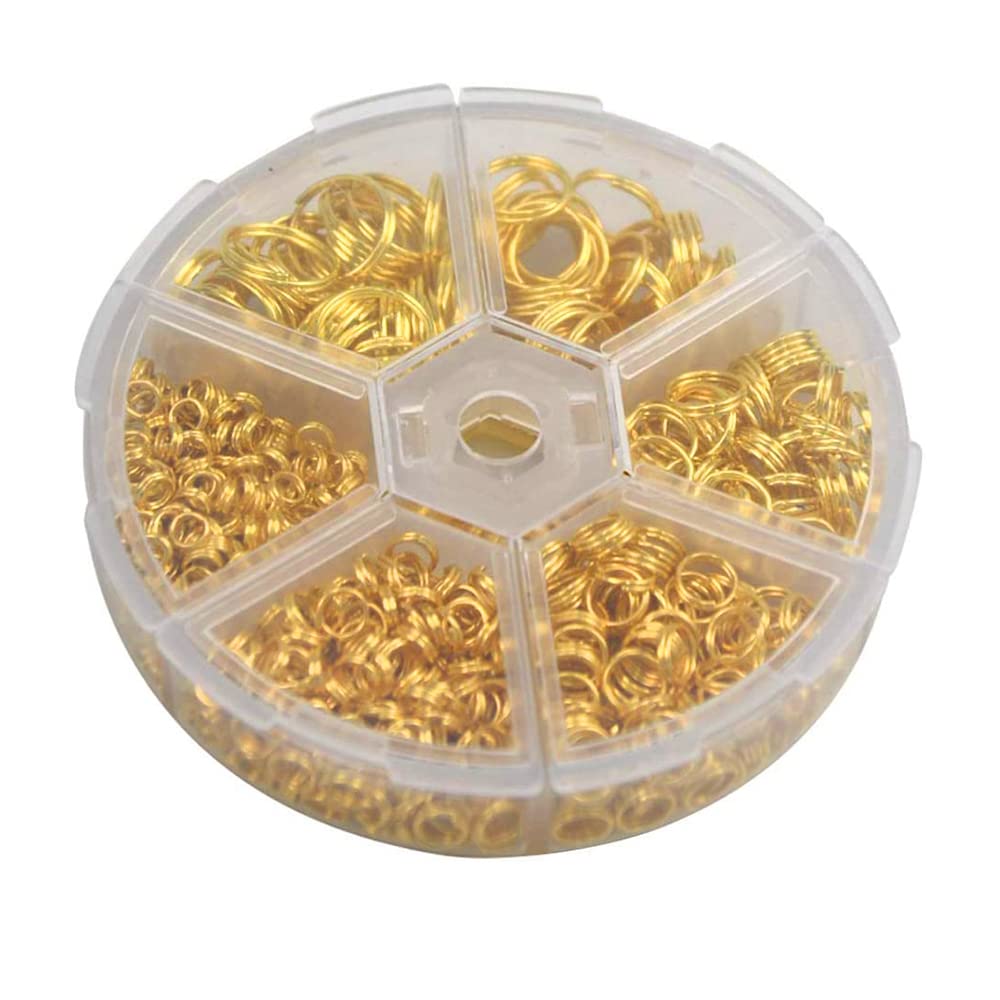 CENPEK 1390 Pcs Split Rings with Box, Round Metal Split Key Rings Double Loop Jump Rings Open Loop Rings Assorted for Dog Pet Collar DIY Tag Jewelry Car Key Organization-4/5/6/7/8/10mm (Golden)