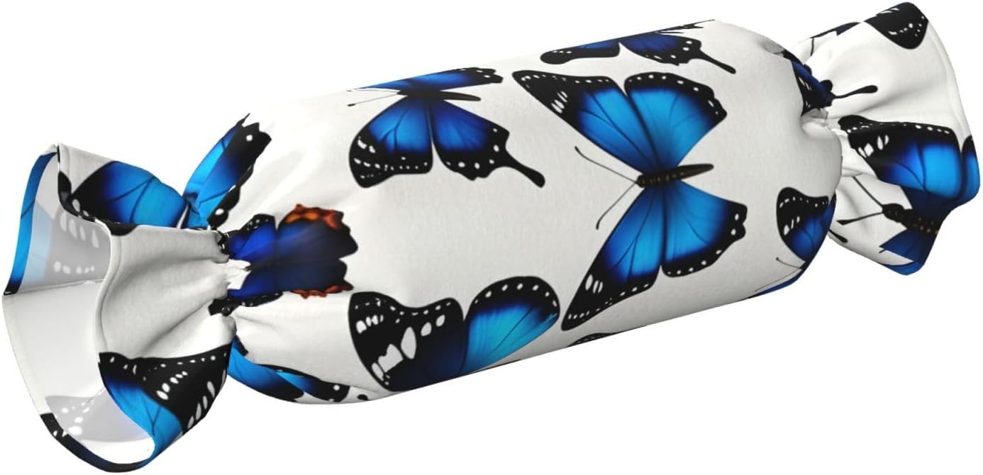 Many Blue Butterfly Print Candy Cylindrical Comfortable Pillow Throw Pillows Home Decor Easy Maintenance
