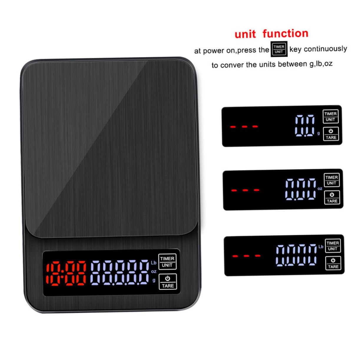 Hohopeti Báscula Electrónica Multifuncional y Alta Precisión para Café y Cocina con Temporizador, Capacidad 5kg, Pantalla LED Grande para Hornear y Pesar Alimentos