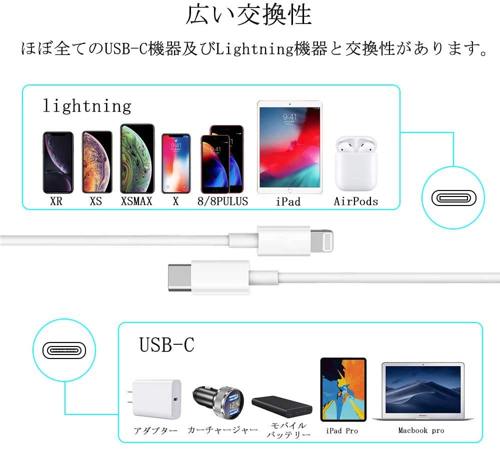 Amazon.co.jp: iphone 充電ケーブル 純正 1M 2本USB-C Lightning
