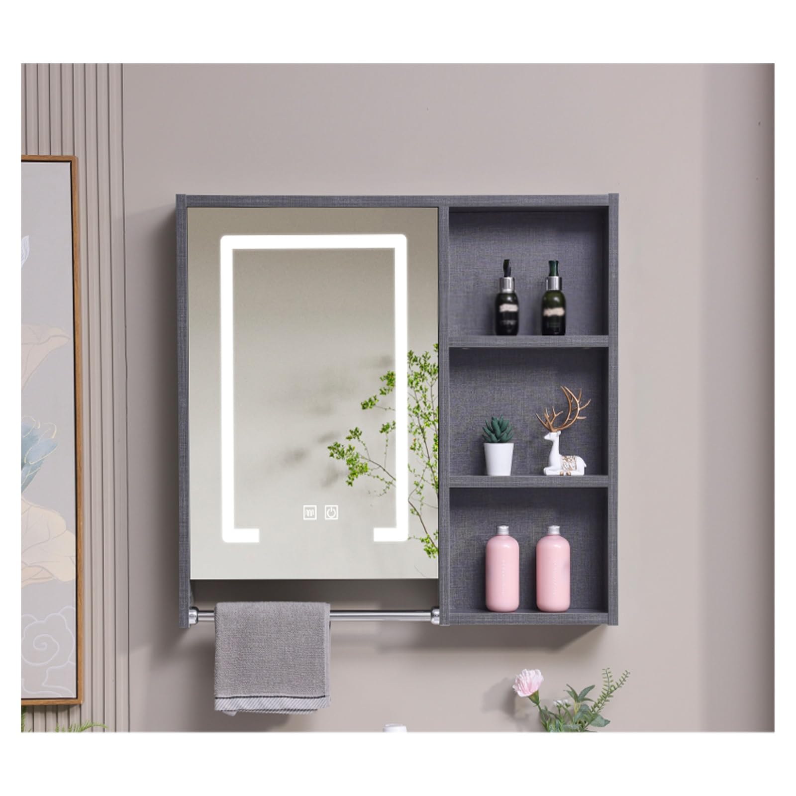 nviusdSJ Bathroom mirrors, Large Storage Capacity, High-Definition Mirror, Suitable for Multiple Scenarios(Grey,70 * 70cm/27.5 * 27.5in)