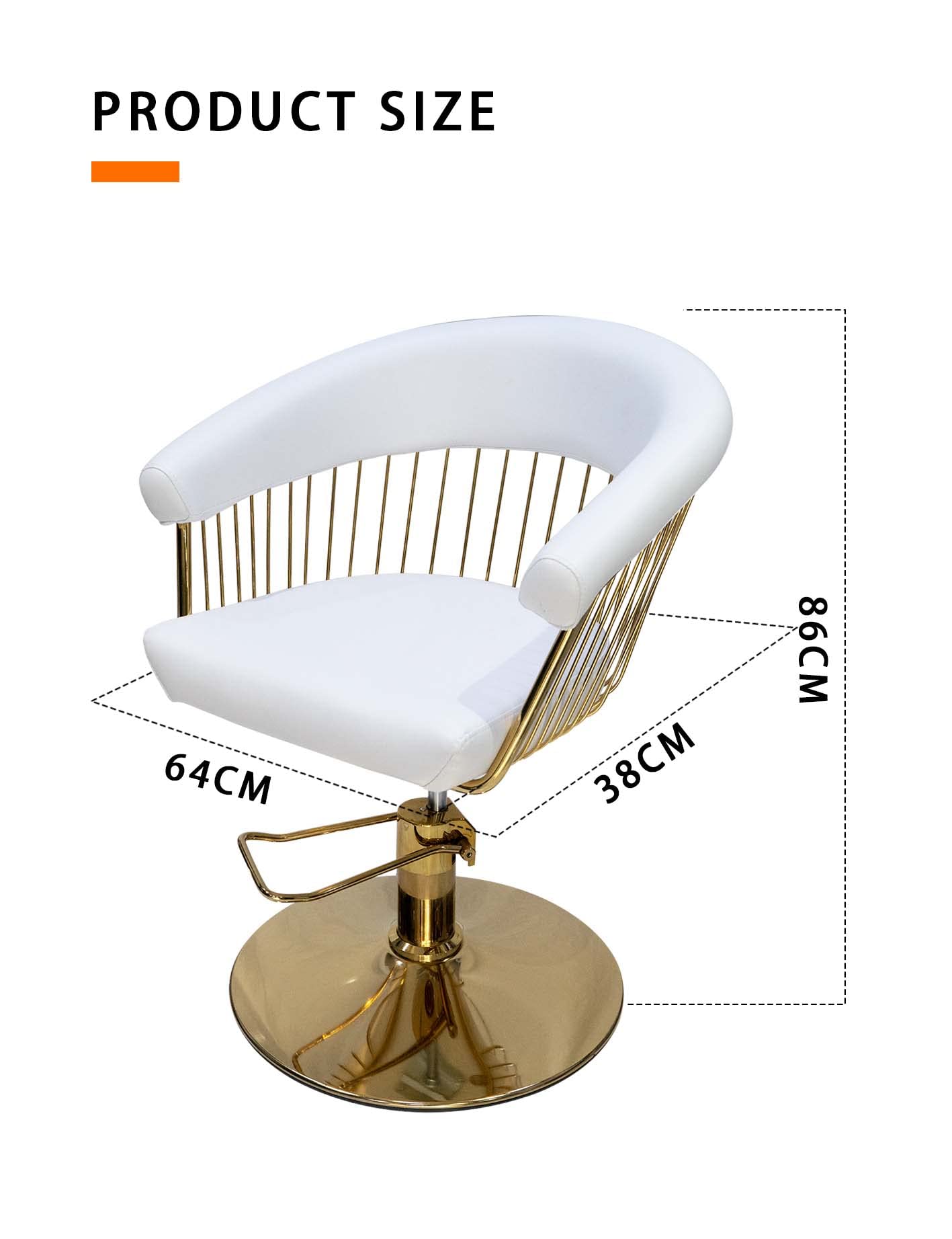 Lady Chair for Hair Stylist Hairdressing Swivel Hydraulic Steel Gold Frame Beauty Salon, Spa Equipment (White)