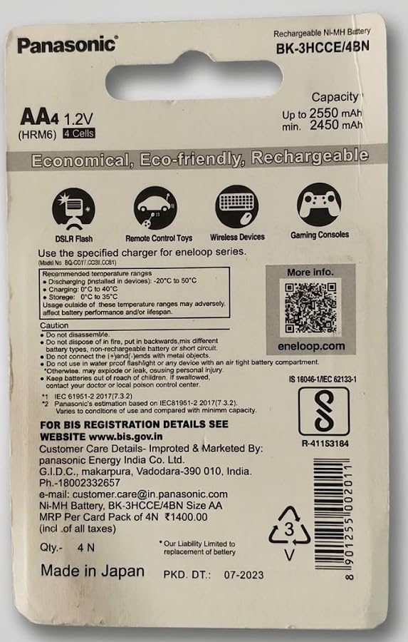 Image of Compatible with P@nasonic Eneloop Pro BK-3HCDE /4BT AA Rechargeable Batteries 2550mAh 1.2V Ni-MH Pre-Charged AA Cells Made in Japan for Camera Flash Xbox Controller High Drain Devices (4 Pack)