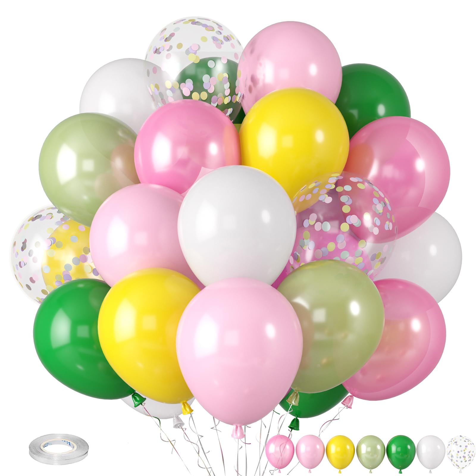 Hawaiian Balloons, Tropical Balloons Green Pink White Yellow Balloon Confetti Balloon for Beach Summer Baby Shower Luau Flamingo Tropical Theme