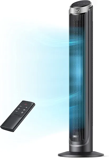 Dreo Tower Fan for Bedroom, 90° Oscillating Fans that Blow Cold Air, 5 Speeds, 4 Modes with 26ft/s Velocity, 12H & 28dB Quiet Timer, Remote, Touch, 40" Standing Floor Fan for Home Office, Bl