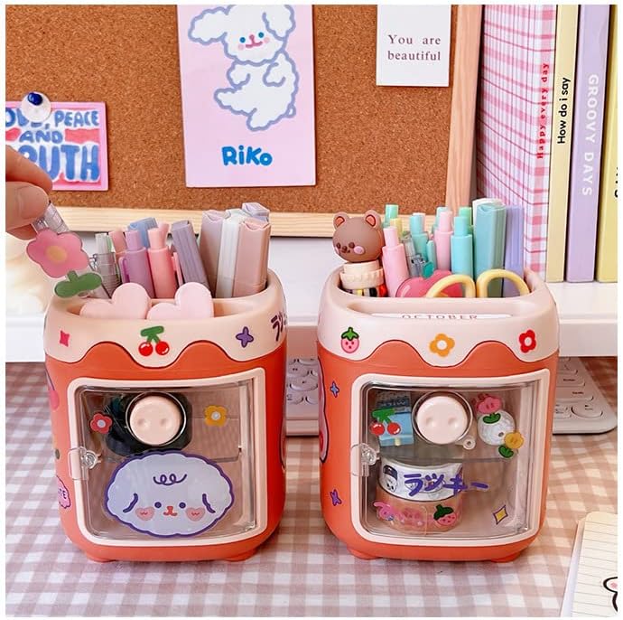 Miniatura 4 de Donloise Organizador de escritorio con forma de cerdito Kawaii con calcomanías, accesorios de escritorio lindos, bandeja de almacenamiento de